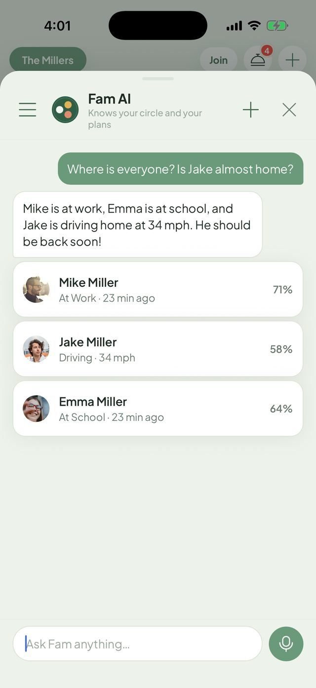 Ask Fam AI anything about your circle and get a real answer.