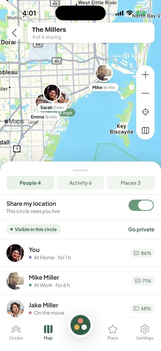 Your whole family on one screen: live map, battery, speed and what just happened.